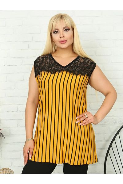 MODA Shoulder Lace Detailed Viscose Large Size Sleeveless Blouse