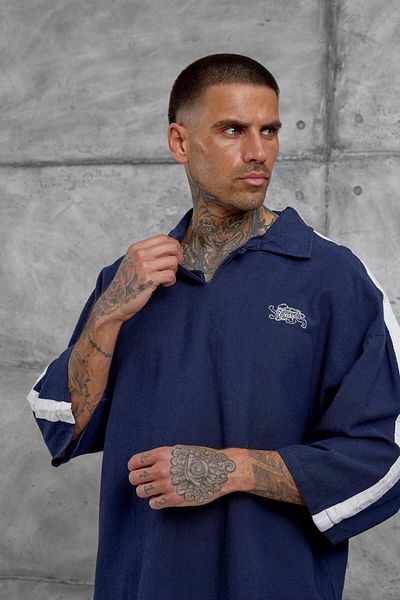 NOMARC Μπλουζάκι Oversize με γιακά Navy Blue Fakirkol