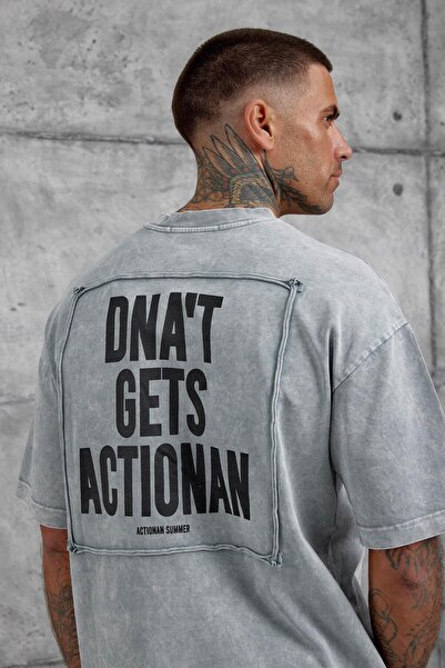 NOMARC Ανδρικό μπλουζάκι με λεπτομέρεια σε γκρι χρώμα, που πλένεται, oversize