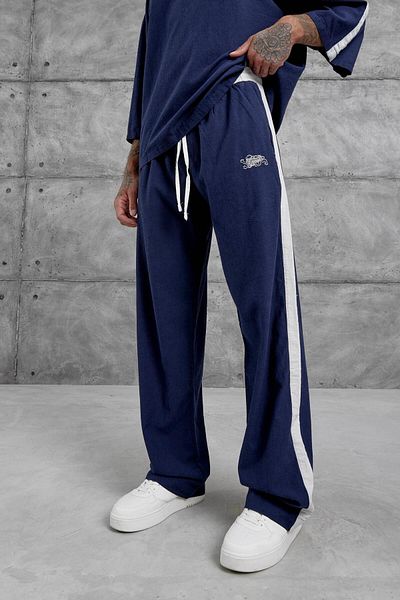 NOMARC Navy Blue Striped Linen Sweatpants