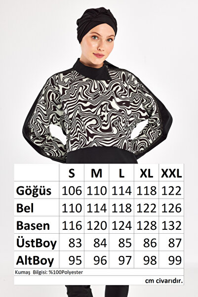 Adasea Sports Lycra Full Covered Hijab Swimsuit Zebrı 1224 Black