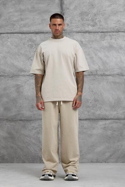 NOMARC Ανδρικό παντελόνι φούτερ με κρεμ χρώμα που πλένεται