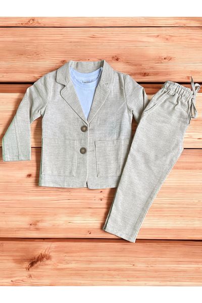 Terry Kids Beige Children's Suit - Jacket, Pants and Basic T-Shirt |   Stylish and Comfortable