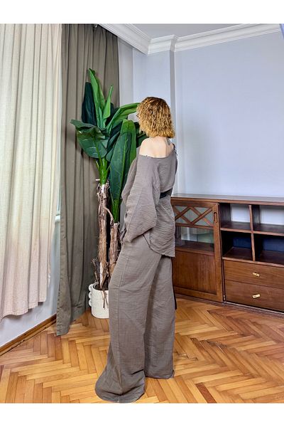 Bak'ap Σετ μπλούζα-παντελόνι με χαμηλό μανίκι ασύμμετρο ώμο 2 τεμ