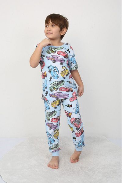 bunny hopp Set de pijamale cu model de mașină pentru băiat – Set de dormit confortabil și elegant, 100% bumbac
