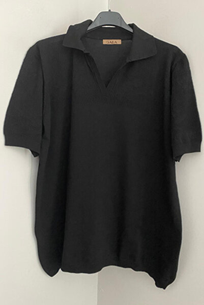 AYASOFYA OTANTIK Γυναικείο μαύρο πουκάμισο με μοτίβο κοντομάνικο διάτρητο πλε...