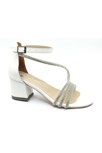 Kocamanlar Ayakkabı İremsu Four Stripe Stone Pantofi de seară de damă cu toc scurt, alb