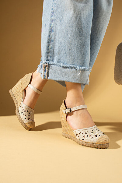 Pembe Potin New Season Women's Beige Comfortable Wedge Sole Stylish Daily Sandals