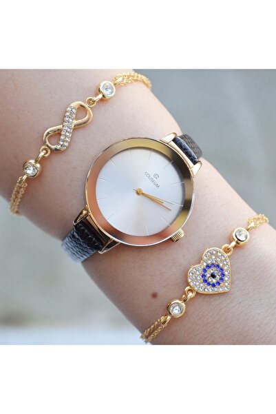 Polo Siyah Deri Kordon Kadın Saat Kombini 2767