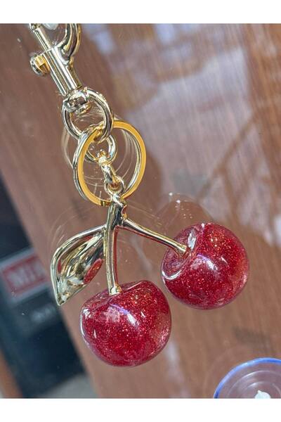 ALTUNAY Shimmering Red Cherry Keychain, Charm