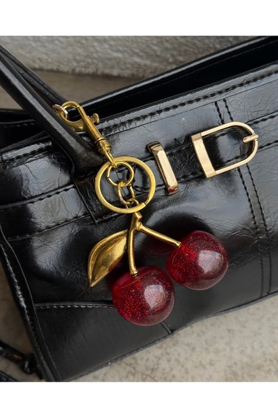 ALTUNAY Shimmering Red Cherry Keychain, Charm