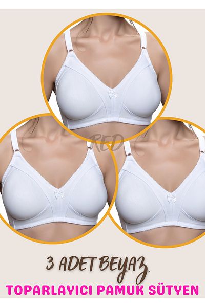 red iç giyim 3 Pieces Combed Ironless Minimizer Gathering Bra (Plus Size Available)