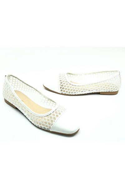 Kocamanlar Ayakkabı Feles Білі Детальні Жіночі Балетки