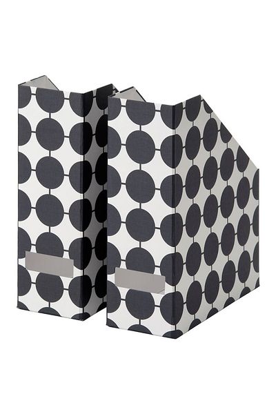 IKEA Tjena 2 Pieces White Black Dot Patterned Box Folder File Holder Magazine Holder Paperwork Magazine File
