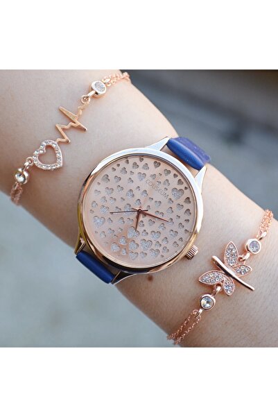 Polo Mavi Deri Kordon Kadın Saat Kombini 2668
