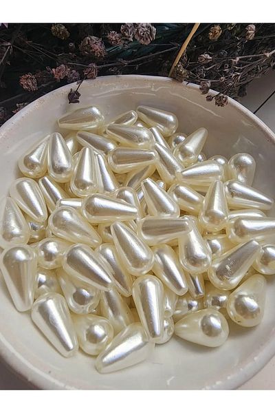 BEİLYS COSMETİCS & ACCESSORY 7X15 mm Cream Color Plastic Drop Model Pearl Beads, Pearl Jewelry Beads 100 Pieces B:14