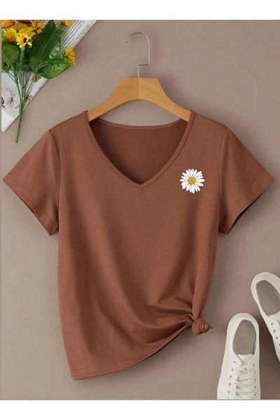 woonkey ΓΥΝΑΙΚΕΙΟ T-SHIRT ΚΑΝΟΝΙΚΟ ΜΕ ΛΑΙΜΟ V