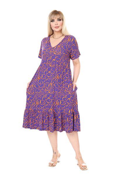 MELSAY Purple Floral Print V-neck Ruffle Short Sleeve Dress