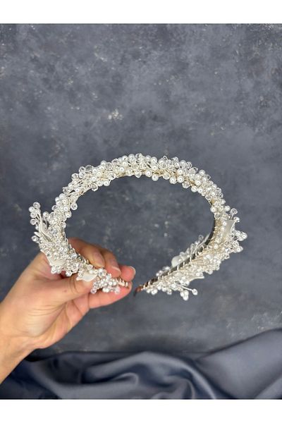Hayalperest boncuk Veria Single Row Enameled Crystal Bridal Crown Hair Accessory