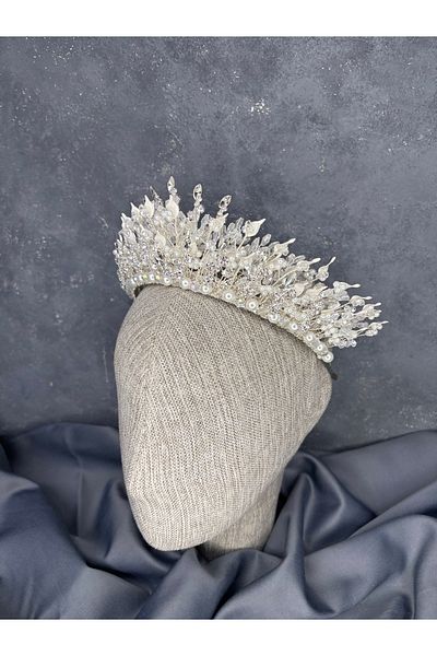 Hayalperest boncuk Sedia Intensely Embroidered Pearlescent Crystal Bridal Crown Hair Accessory