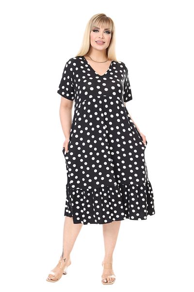 MELSAY Women's Black Polka Dot V-neck Short Sleeve Ruffle Robe Dress