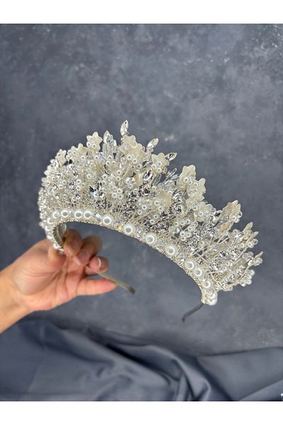 Hayalperest boncuk Lidan Dense Embroidered Crystal Bridal Crown Hair Accessory