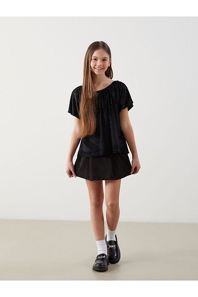 LC Waikiki Lcw Crew Neck Glittery Girl's Blouse Fast Fashion