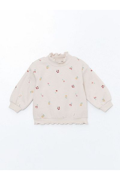 LC Waikiki Lcw Stand Collar Floral Thick Baby Girl Sweatshirt Fast Fashion