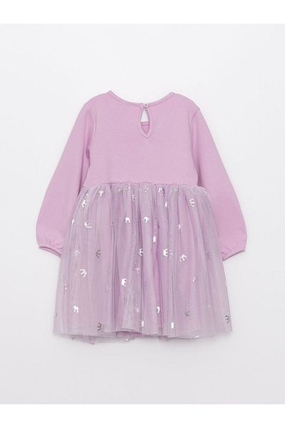 LC Waikiki Lcw Crew Neck Long Sleeve Printed Baby Girl Dress Fast Fashion