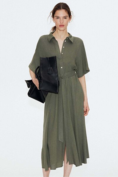 H&M فستان قميص بحزام ربطة عنق