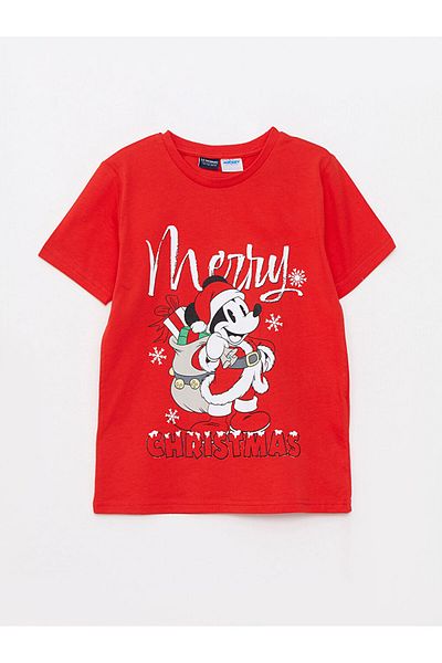 LC Waikiki LCW Rundhalsausschnitt bedrucktes kurzärmeliges Baumwoll-T-Shirt für Jungen mit Weihnachtsmotiv
