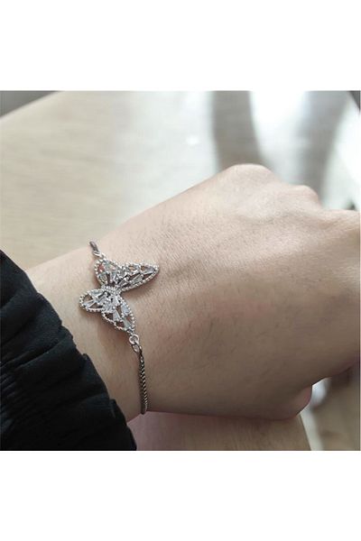 Perle Norie Elegant Stone Butterfly Bracelet - Silver Color Standard Size