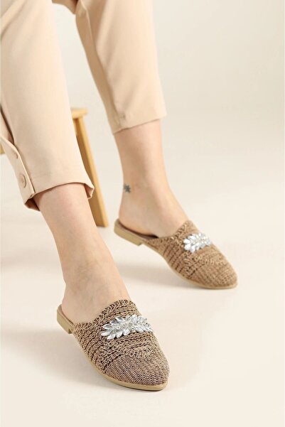 modayaselam Knitted Design Stone Detailed Slippers