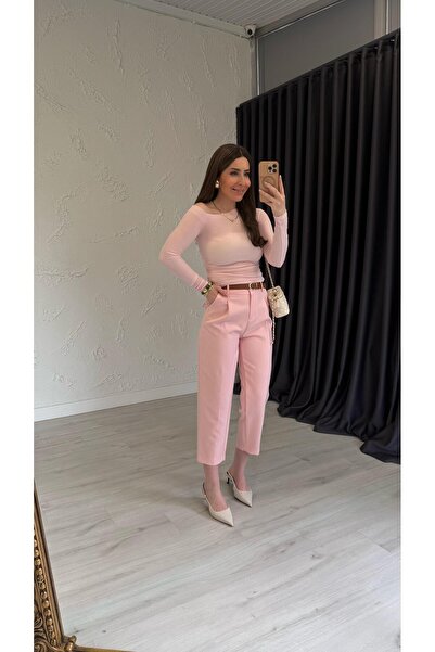 elif teke Dlv Kemerli Havuç Pantolon Pembe