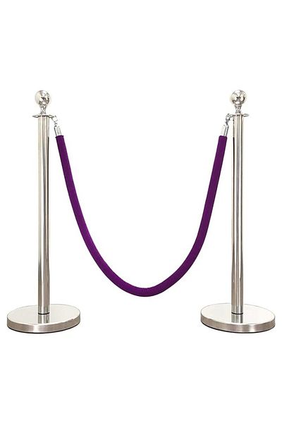 Generic Silver queue barrier with 1.5m purple rope - sturdy base and stylish design