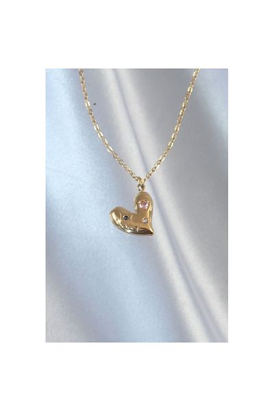 Skygo 316L Steel Chain Gold Color Colorful Zircon Stone Heart Necklace - Tj-Bko8905