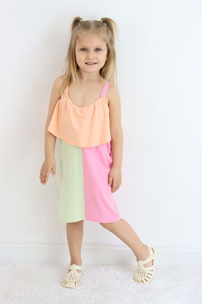 Pijamella Girl's Multicolor Above Knee Combed Beach-Pool-Sea Dress