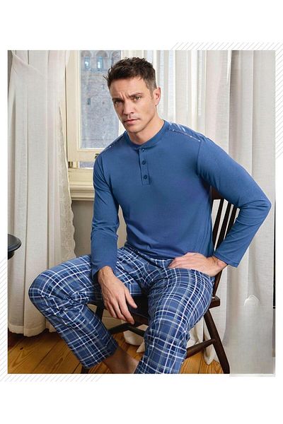 Pijamoni Set pijamale sezoniere pentru bărbați, cu rever cu nasturi, mâneci lungi 6810/14 - 1 bucată