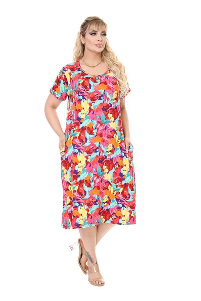 MELSAY Women's Short Sleeve Yellow Rose Pattern Standard Fit Viscose Dress 44-52 Size Range