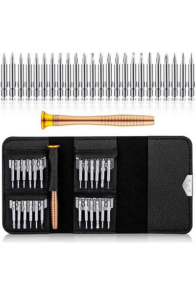 Generic 25-in-1 Precision Screwdriver Set with Black Leather Case - Ideal for Computers, Glasses, and Cell Phones