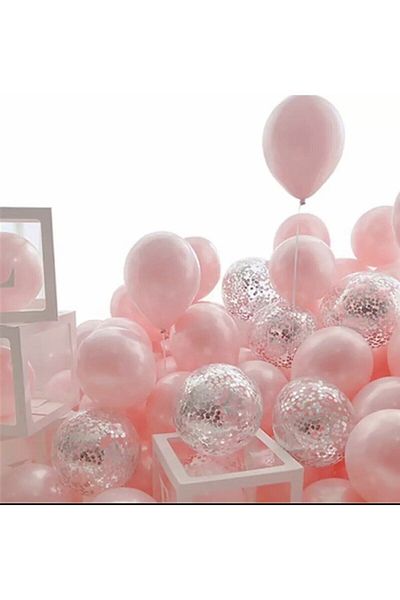 Ezgi Party Store Star Macaron Pink Silver Confetti Transparent Balloon Set 20 Pieces