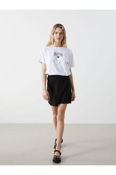 LC Waikiki Tricou alb XSIDE pentru damă, cu decolteu rotund, cu imprimeu Mickey și prietenii