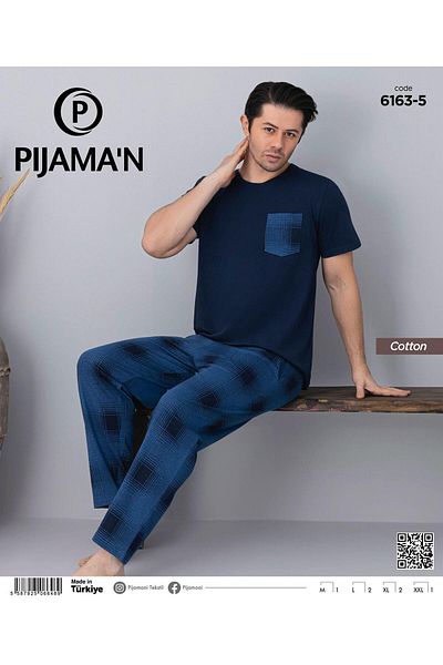 Pijamoni Ανδρικό σετ πιτζάμες με κοντό μανίκι με λαιμόκοψη 6163/5 - 1 τεμάχιο