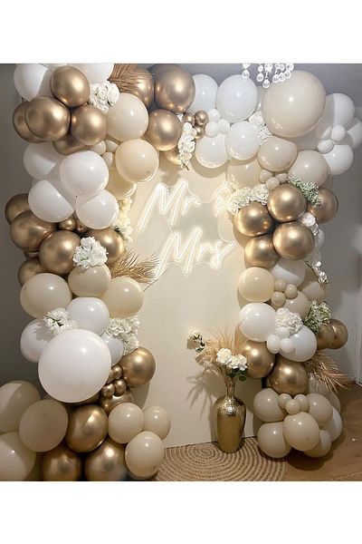 Ezgi Party Store Gold Chrome Sea Sand White Balloon Chain Set 100 Pieces