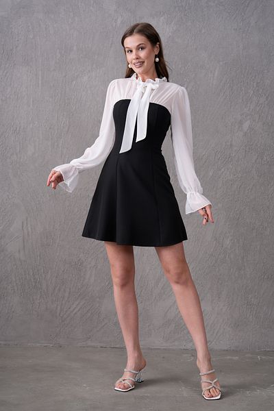 4S1B FASHION Μίνι βραδινό φόρεμα 214 με υφασμάτινο σχέδιο τούλι και άτλαντα με λεπτομέρεια με λαιμόκοψη