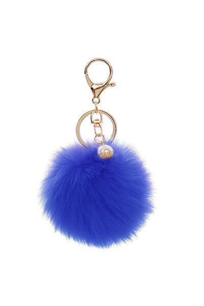 Generic سلسلة مفاتيح على شكل كرة من فرو الأرنب - أزرق