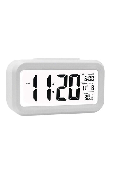 Skygo Akıllı Dijital Masa Saati Alarmlı Karanlık Sensörlü Fotoselli Beyaz