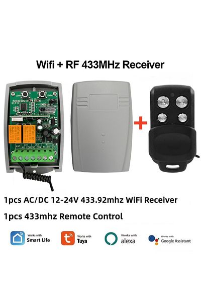 KUANGZIPENG جهاز استقبال وجهاز تحكم عن بعد Tuya WIFI لفتح باب المرآب، جهاز استقبال بوابة ثنائي القناة 433 ميجا هرتز 433.92 ميجا هرتز عالمي ثابت