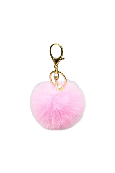Generic سلسلة مفاتيح على شكل كرة من فرو الأرنب - وردي