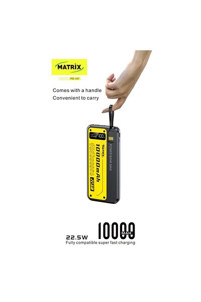 Matrix Power Bank with 4 Wires and Handle - 10000 mAh - Black and Yellow - PD107